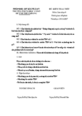 Đề kiểm tra một tiết học kì I Âm nhạc lớp 9 - Năm học 2016-2017 - Nguyễn Thị Thanh Tân